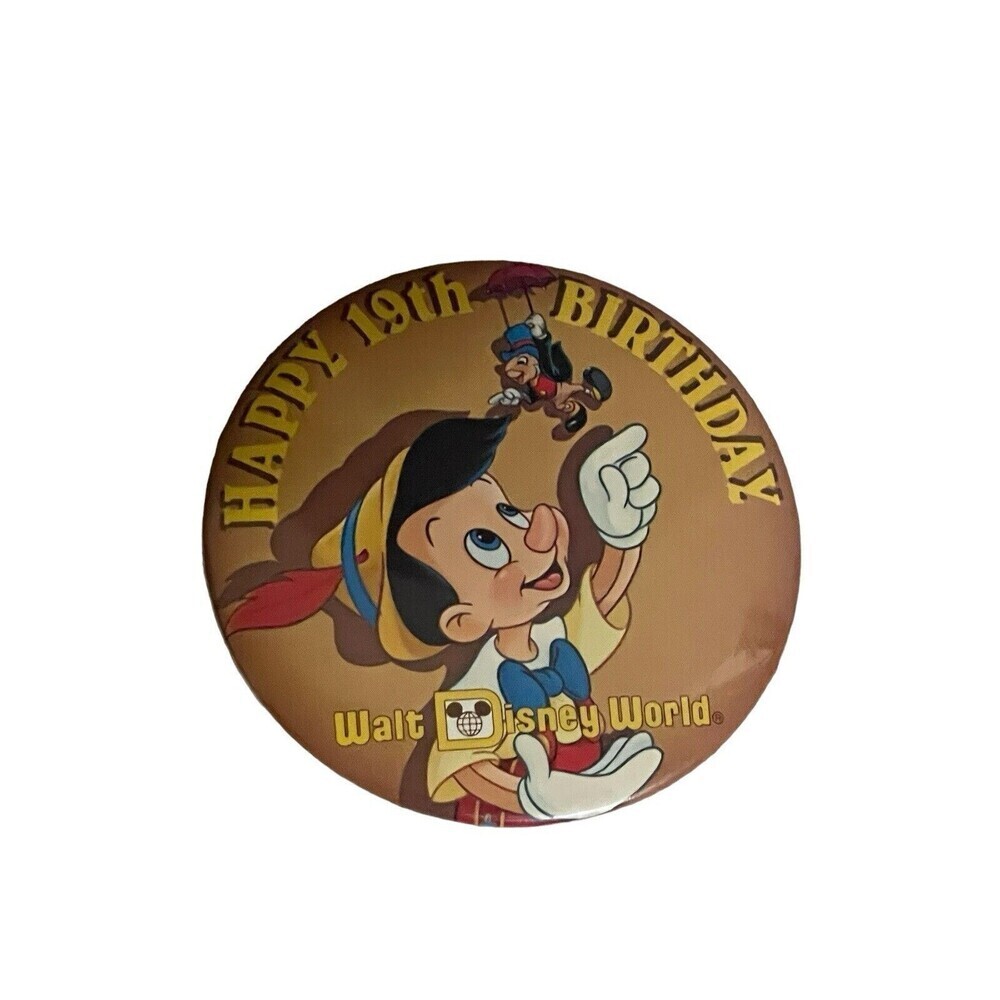 VTg 1990 Happpy Birthday 19th Birthday Walt Disney World Pinback Button 3” Round